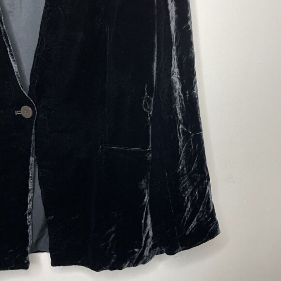 THEORY Velvet Blazer Women 12 Black Waist Tab 1-Button Viscose Silk Jacket - Picture 7 of 16